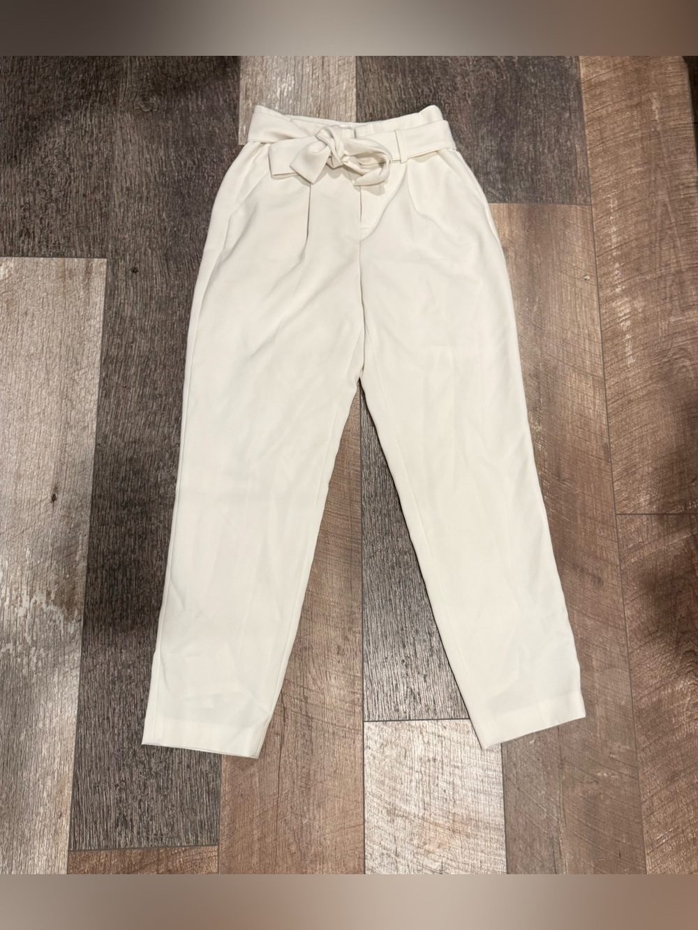 High-Rise Paperbag Tapered Pants - White